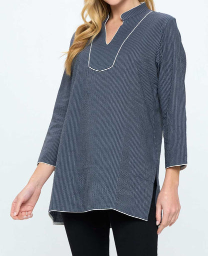 Grey Kantha Stitch Cotton Tunic Top
