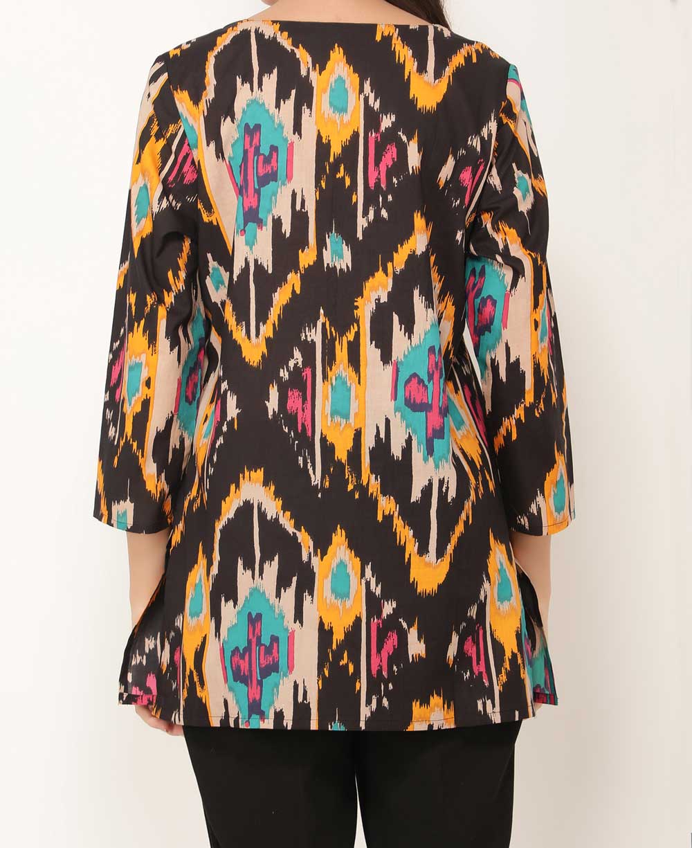 Ikat Inspired Printed Cotton Tunic Top